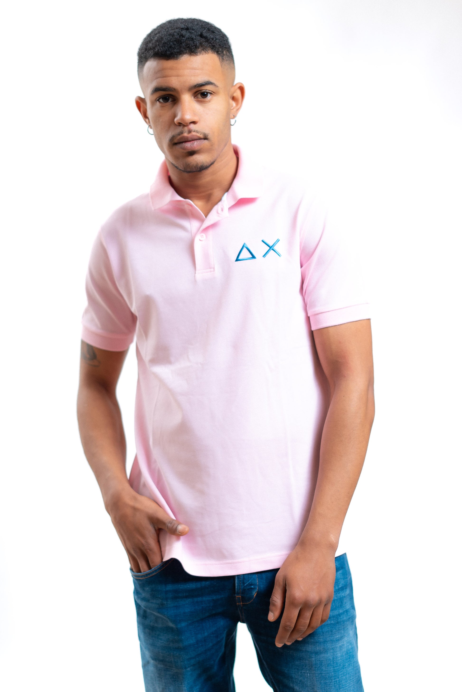 Sun68 uomo polo big logo rosa in piquet, fronte