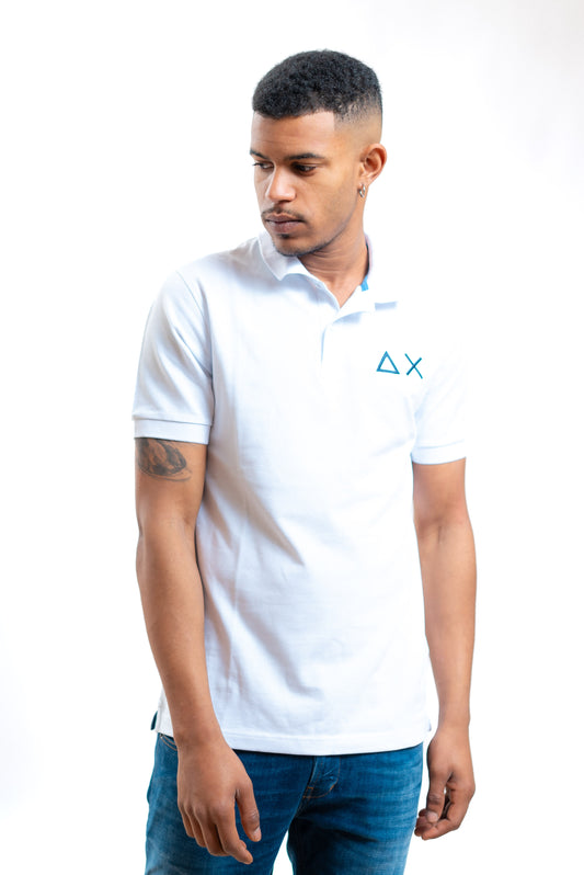 Sun68 uomo polo big logo bianca in piquet, fronte