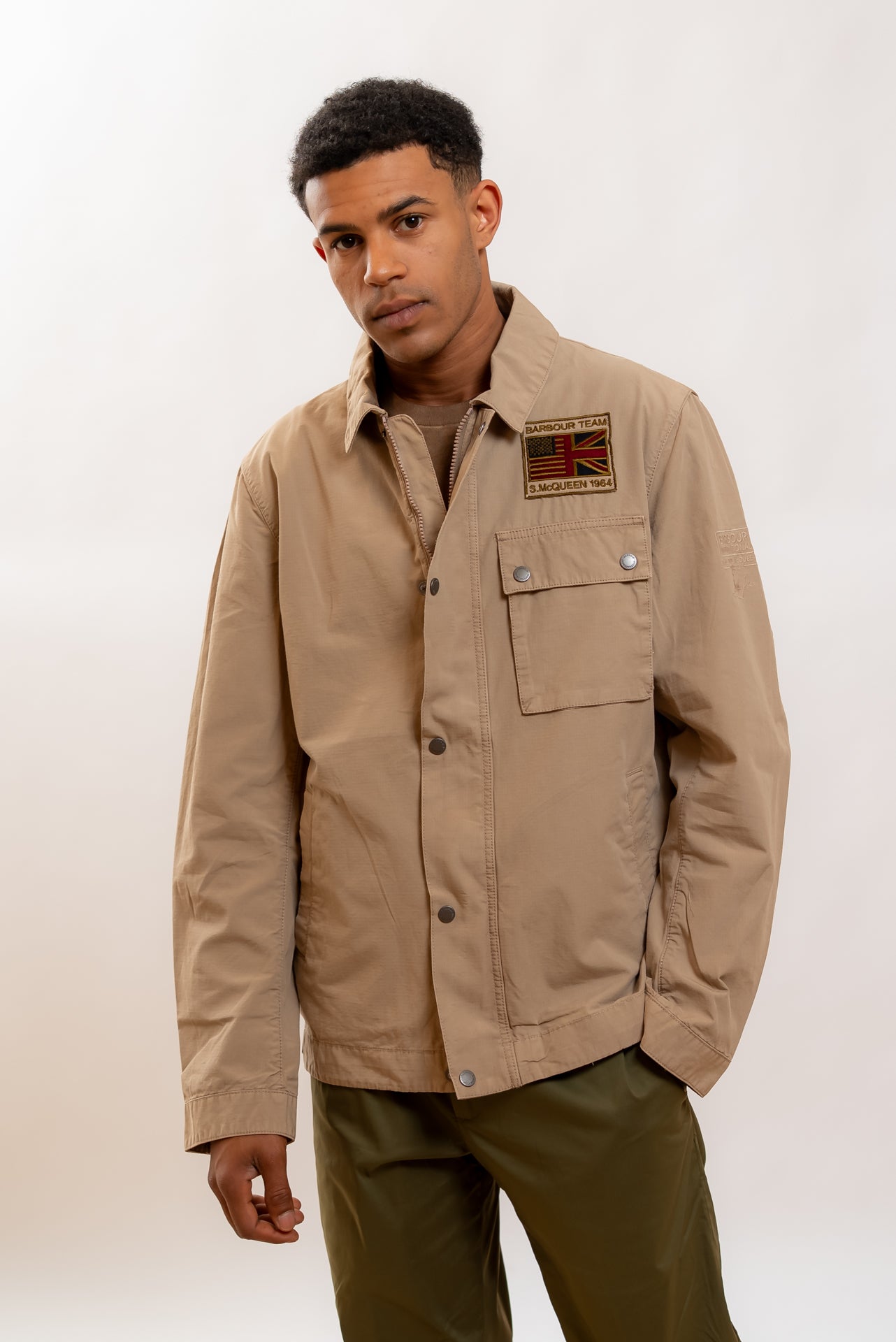 Barbour International uomo Giubbino Workes Casual in Cotone Beige, fronte