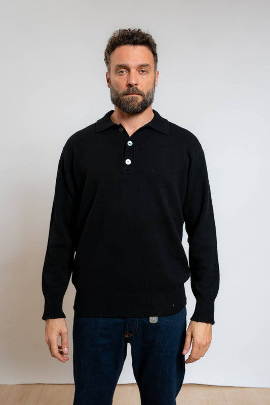 amaranto uomo polo nera a maniche lunghe in lana e cashmere, vista frontale 