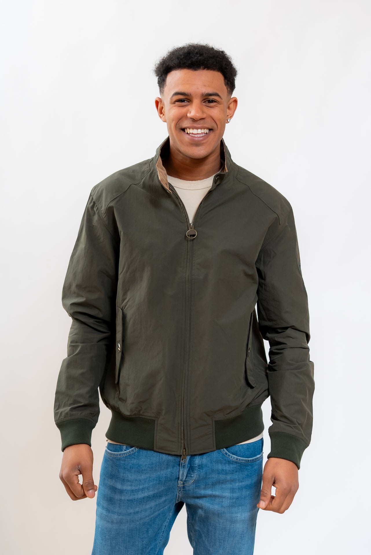 Barbour International uomo Giacca Bomber Harrigton Verde, fronte
