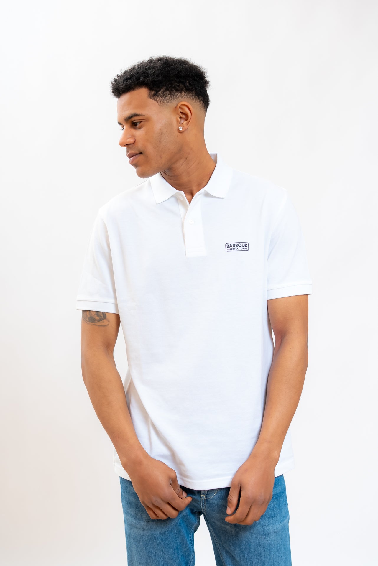 Barbour International uomo Polo Essential in Cotone Bianco, fronte
