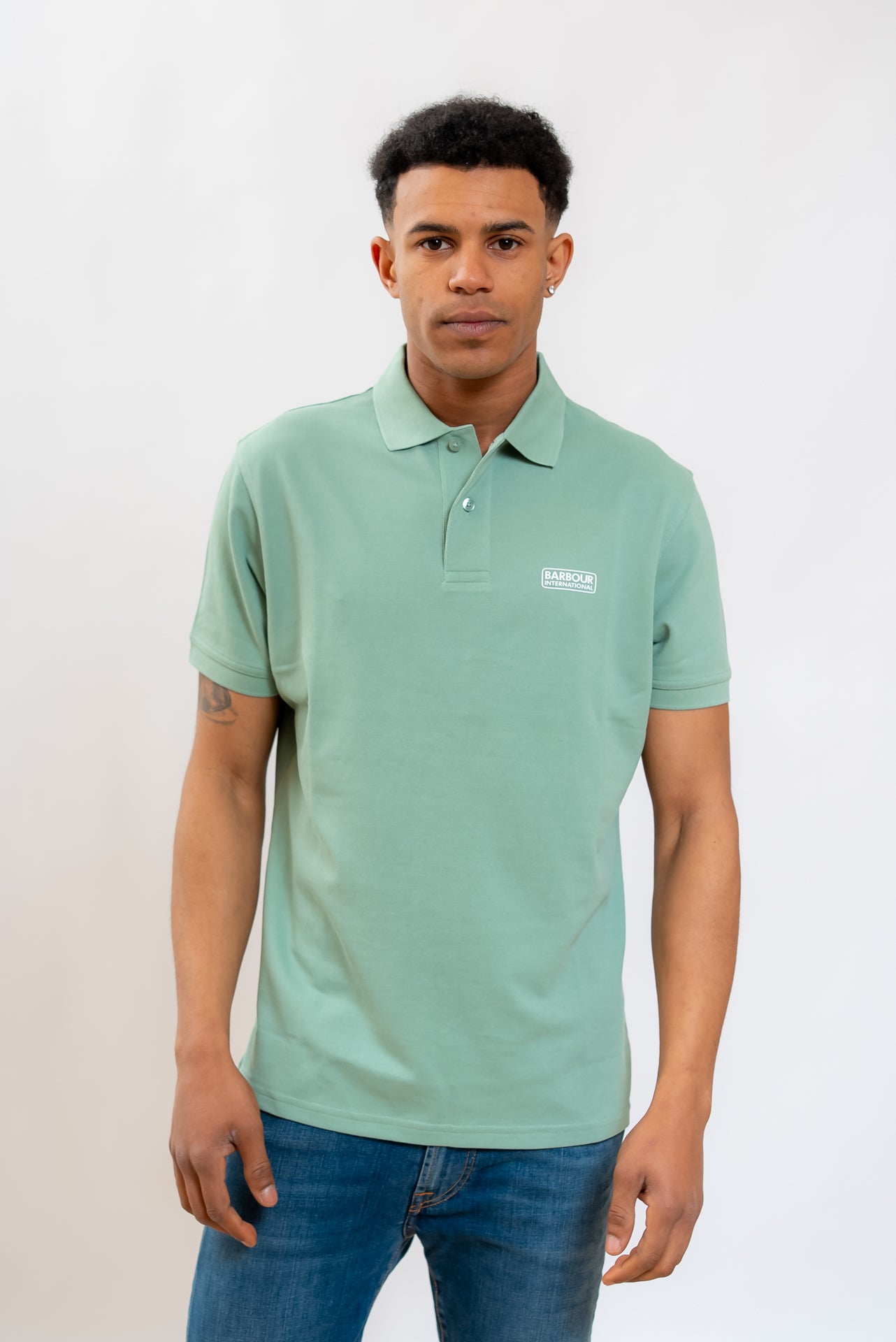 Barbour International uomo Polo Essential in Cotone Verde, fronte