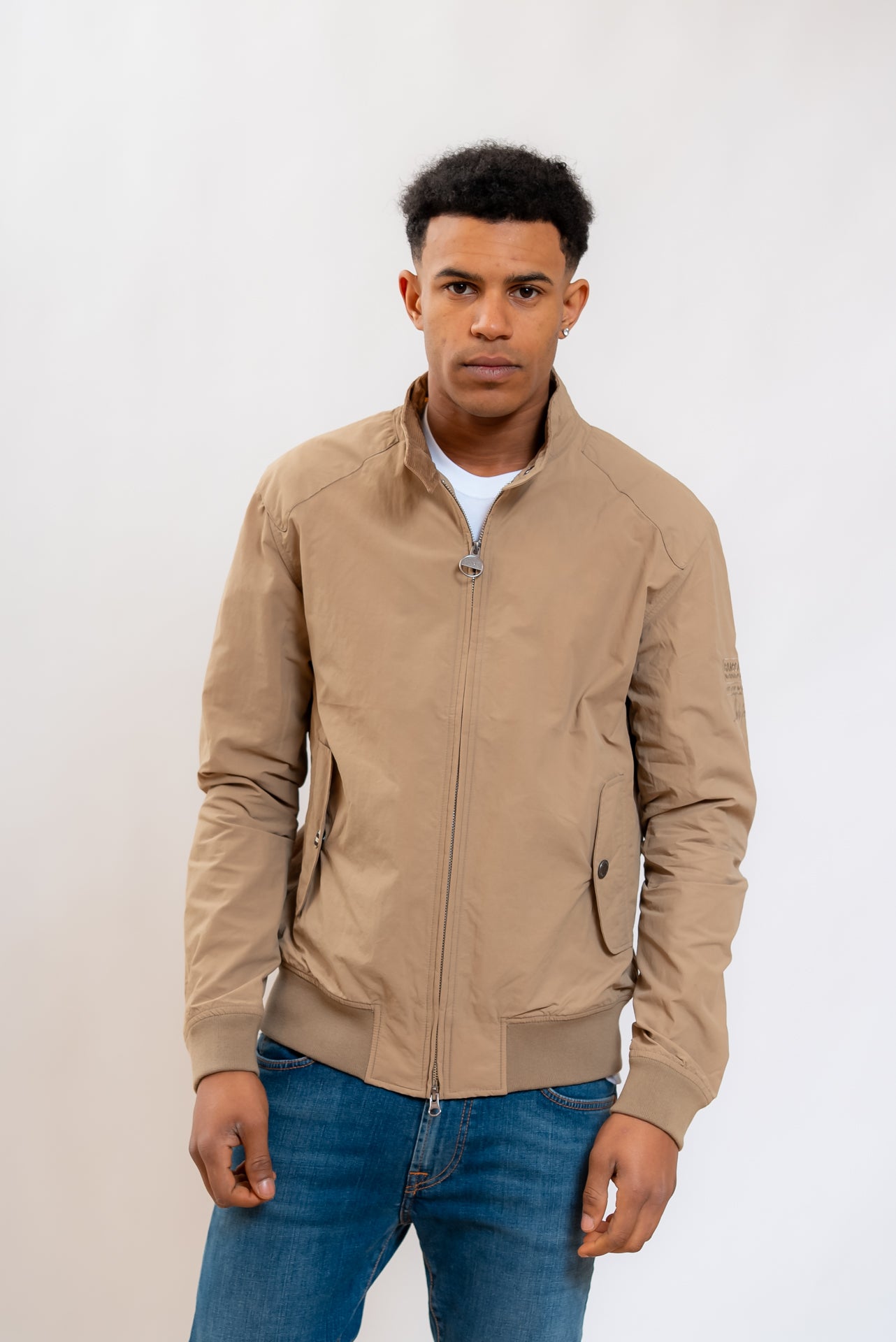 Barbour International uomo Giacca Bomber Harrigton Beige, fronte