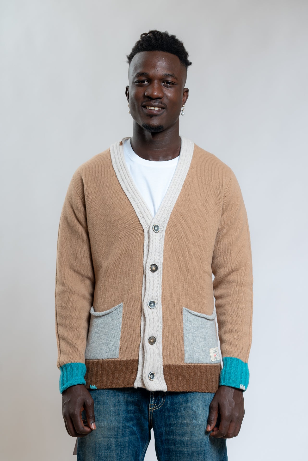 Bob Company  Cardigan Cork Beige In Lana, fronte