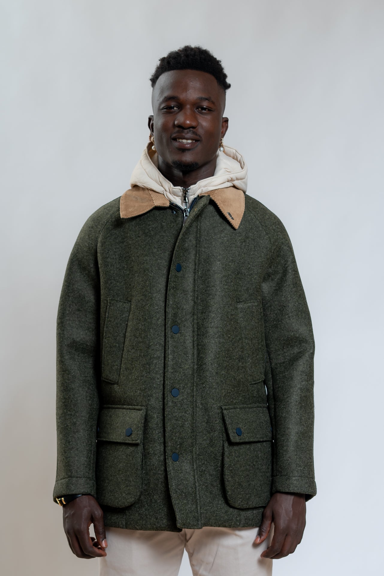 Bob Company Giubbotto Milton in Neoprene Verde con Trapunta e Cappuccio, fronte