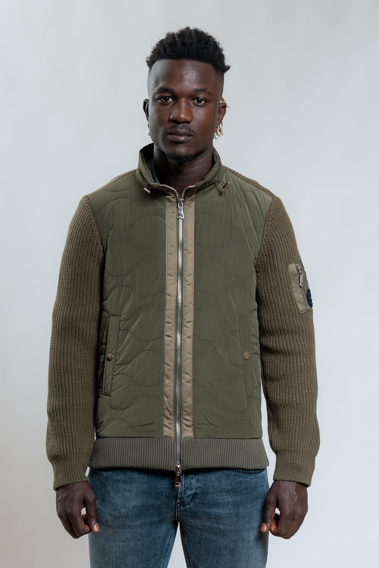 Bob Company Piumino Port con Dettagli in Maglia Verde, fronte