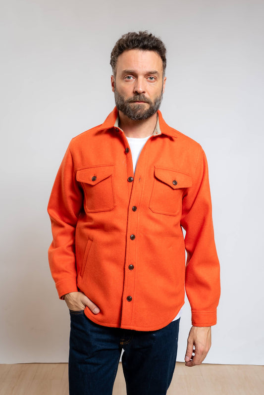 chesapeake's camicia overshirt in pura lana arancione, vista frontale