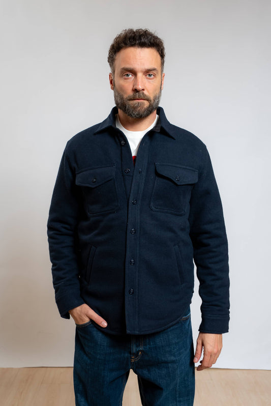 chesapeake's camicia overshirt in tessuto effetto lana blu, vista frontale