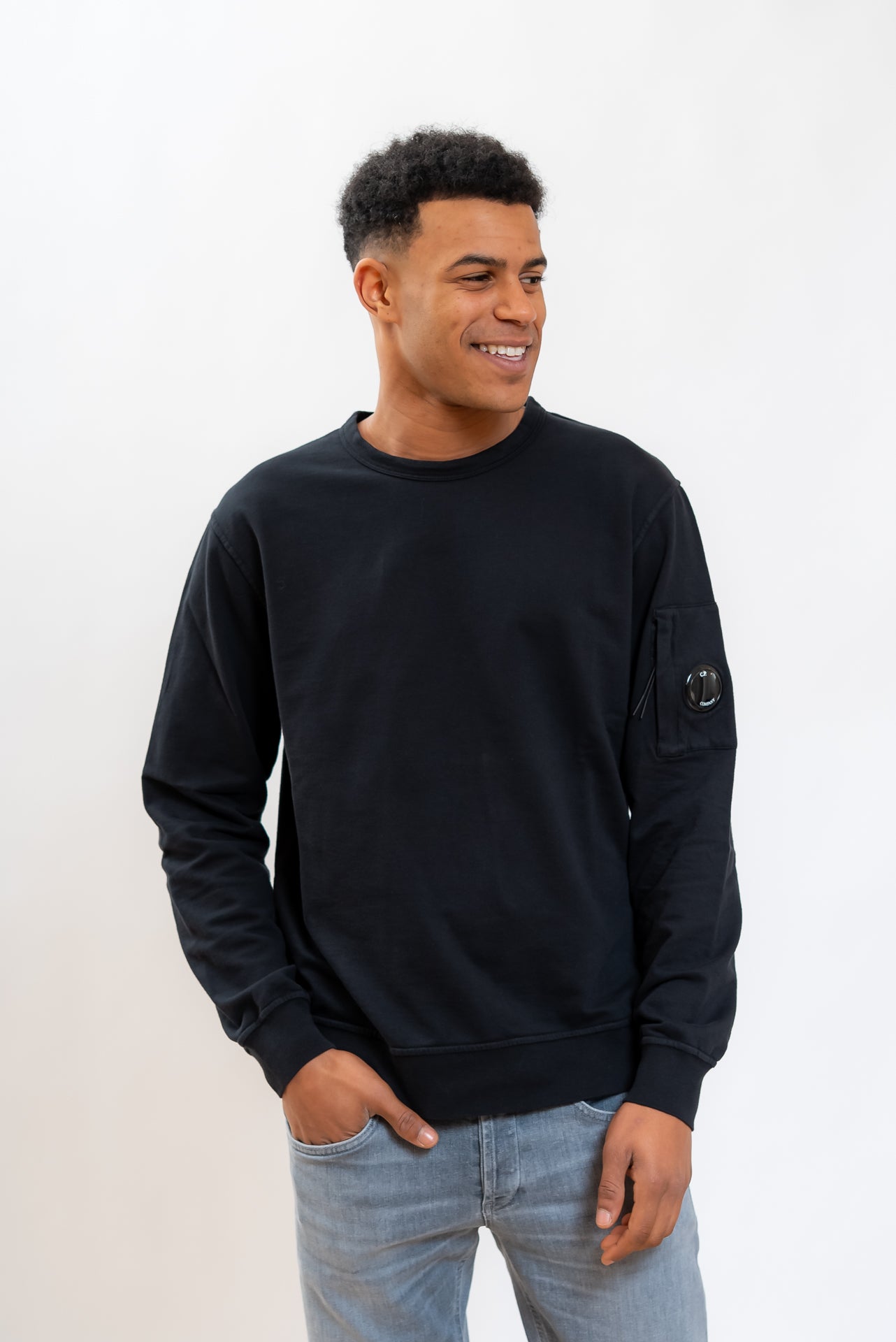 CP Company uomo Felpa Light Fleece a Girocollo Nero, fronte