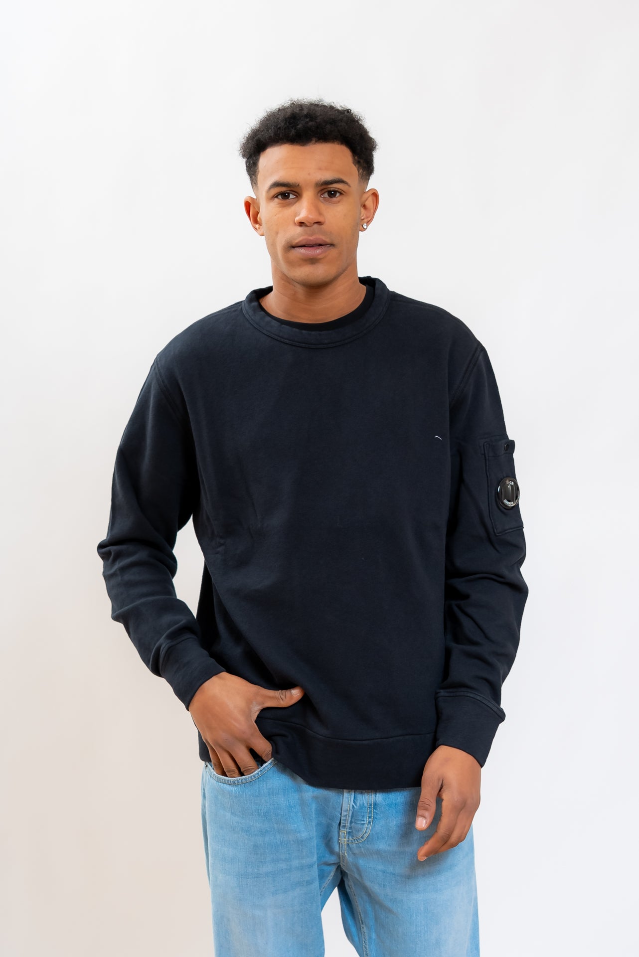 CP Company uomo Felpa Malfilé Fleece in Cotone Blu, fronte
