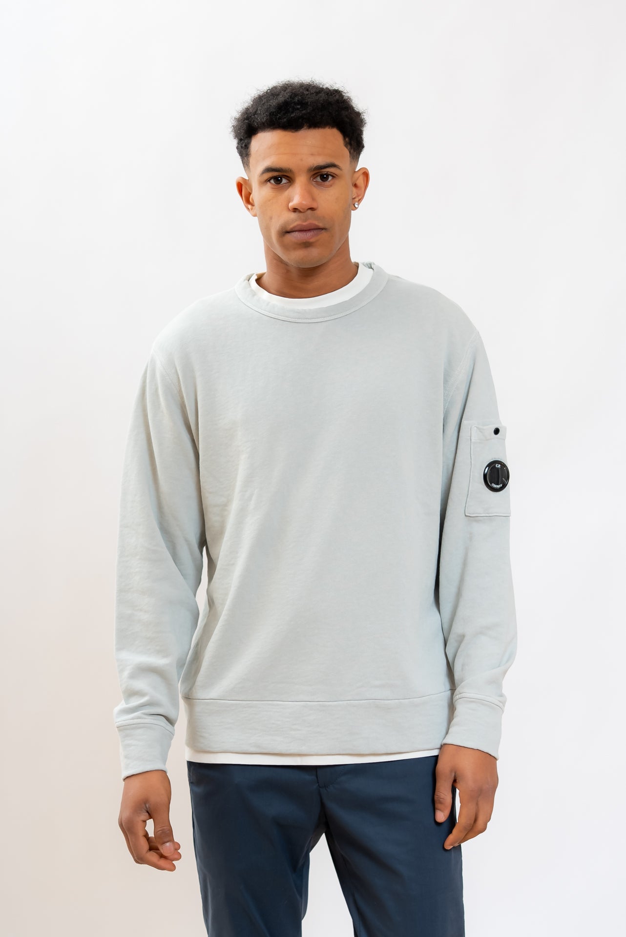CP Company uomo Felpa Malfilé Fleece in Cotone Grigio, fronte

