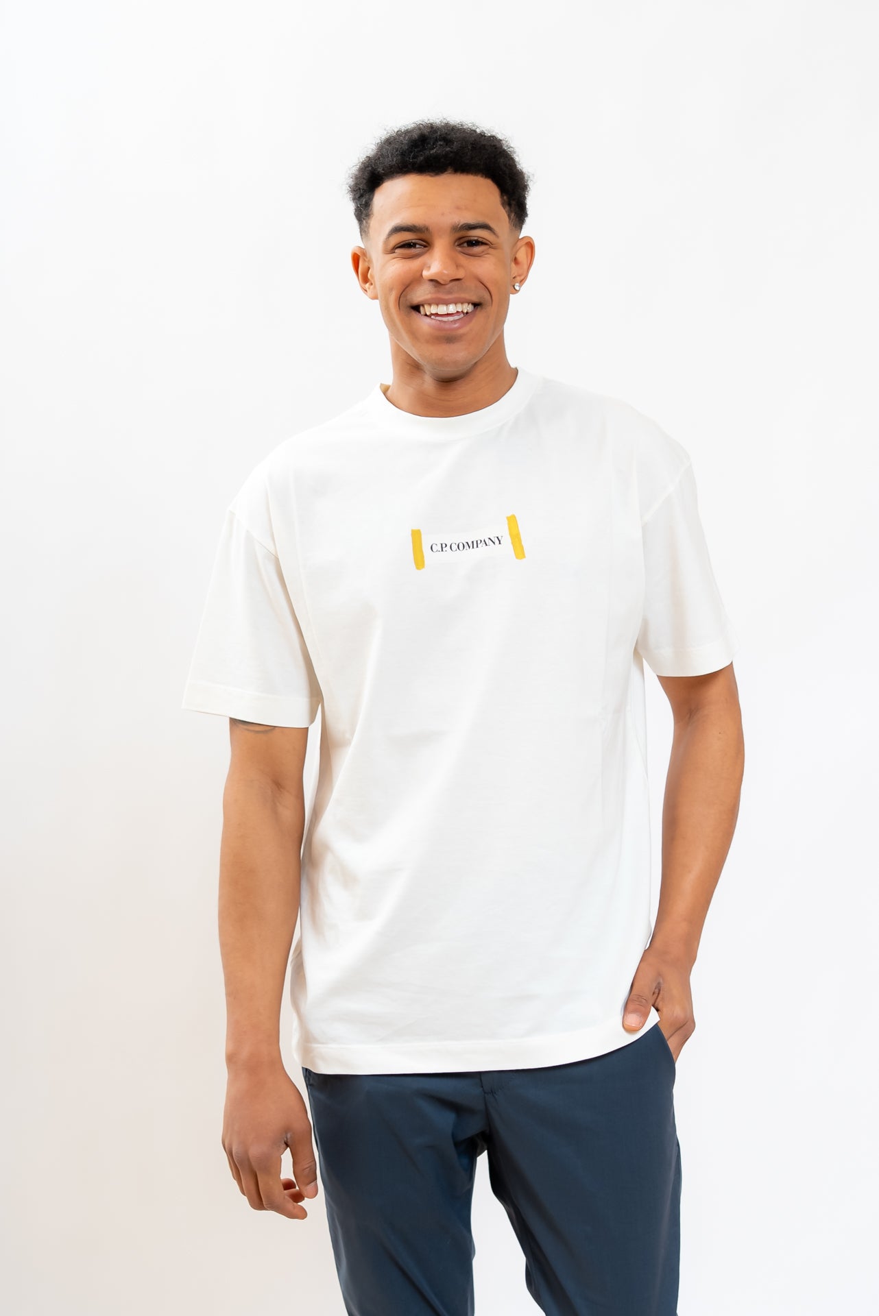 CP Company uomo T-shirt Bianca in Cotone con logo sul davanti e sul retro, fronte