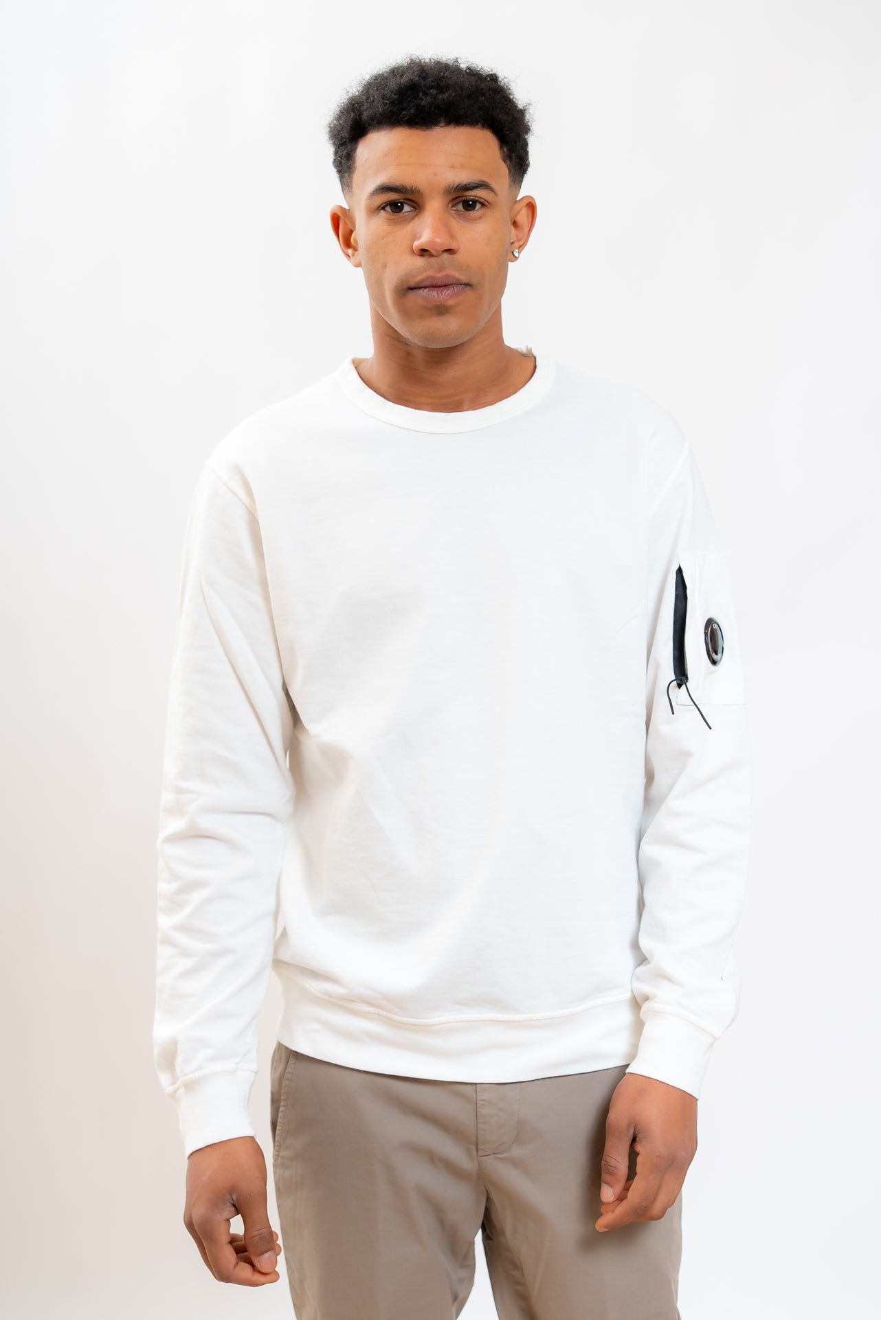 cp company Felpa Light Fleece a Girocollo Bianco, fronte