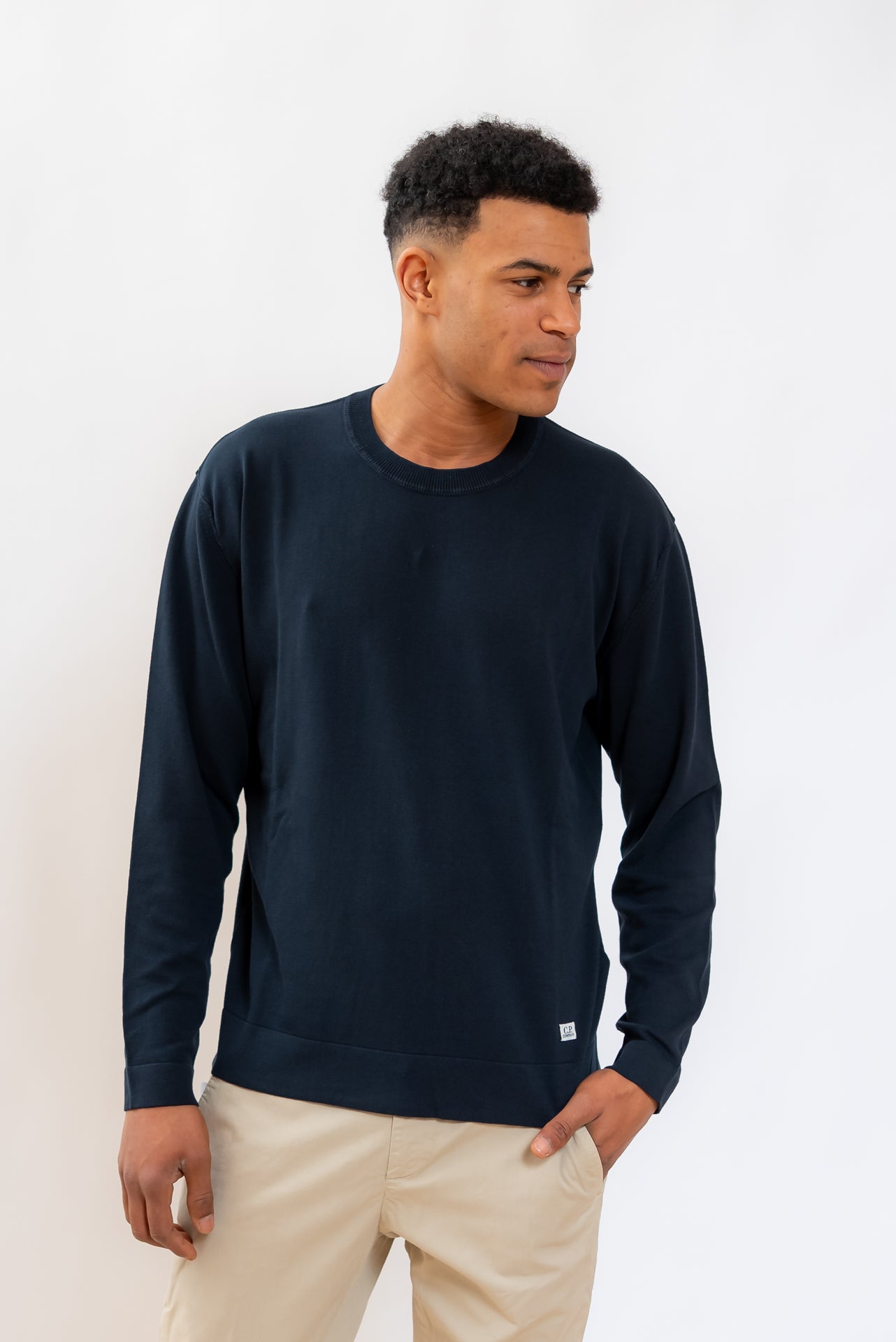 cp company Maglia in Crepe di Cotone Blu, fronte
