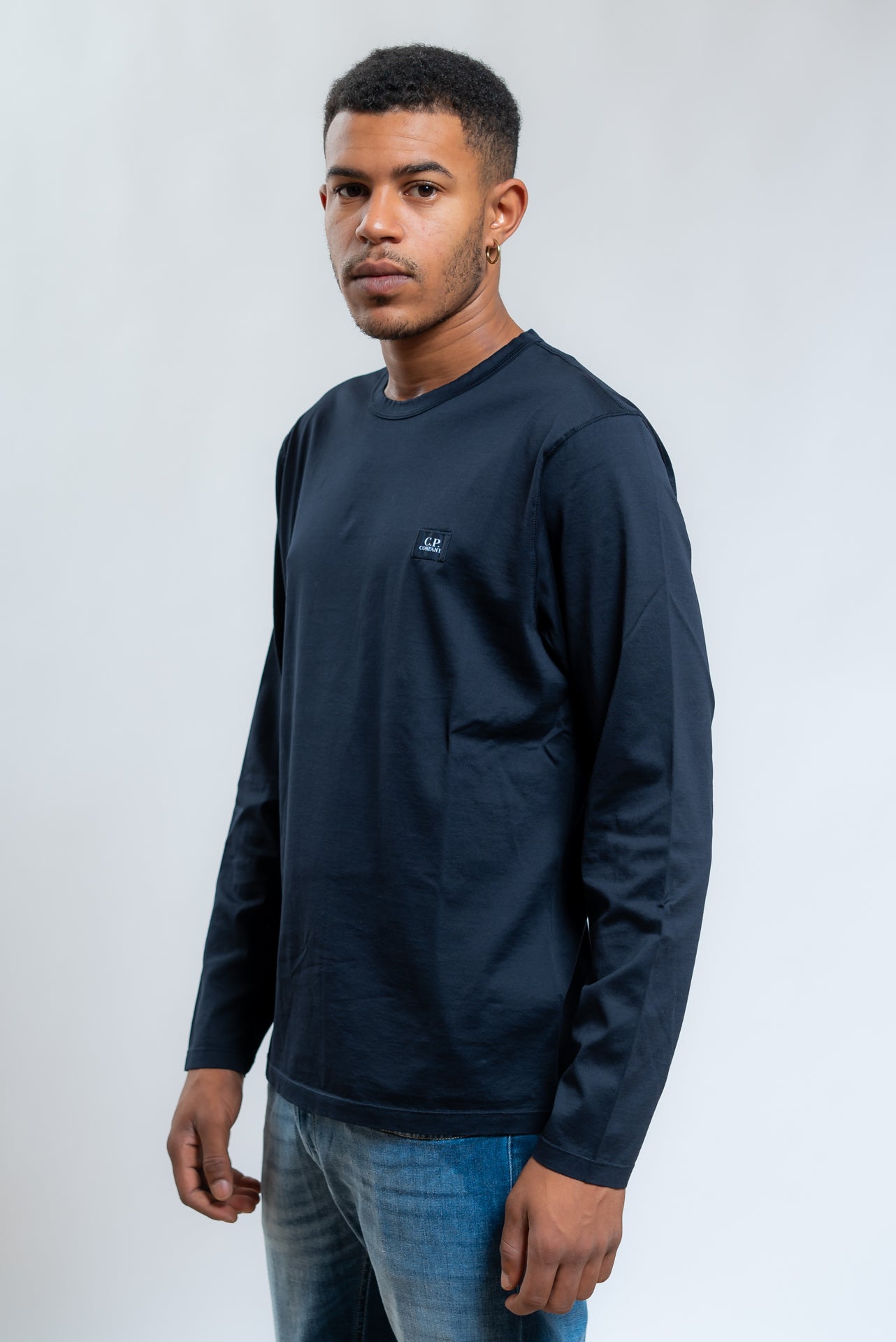 Cp company T-shirt a girocollo in jersey di cotone blu, lato