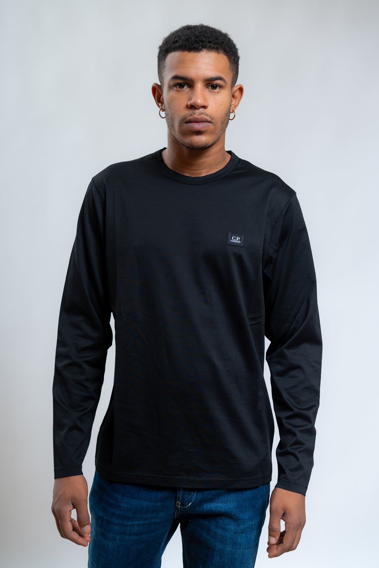 Cp company T-shirt a girocollo in jersey di cotone nero, fronte