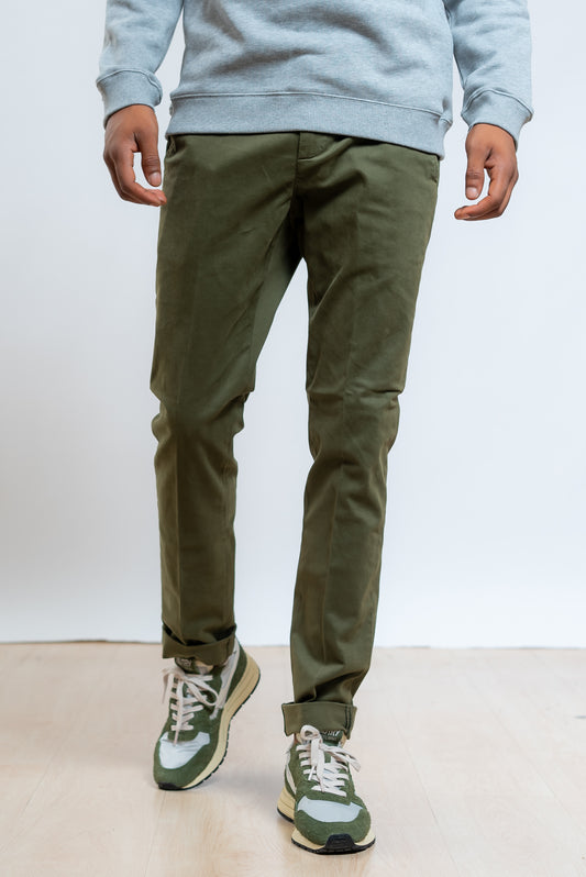 dondup uomo Pantalone Gaubert Chino in Cotone Ecosostenibile Verde, fronte