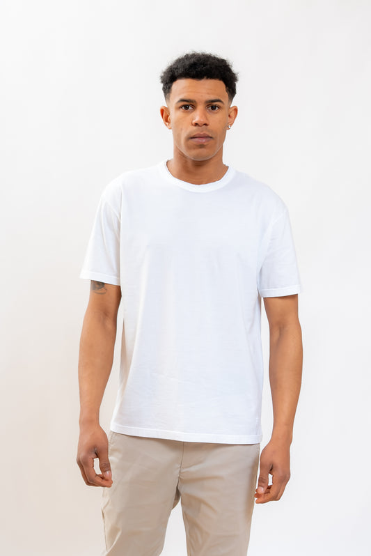 Dondup uomo T-shirt Bianca in Cotone con Girocollo a Taglio Vivo, fronte