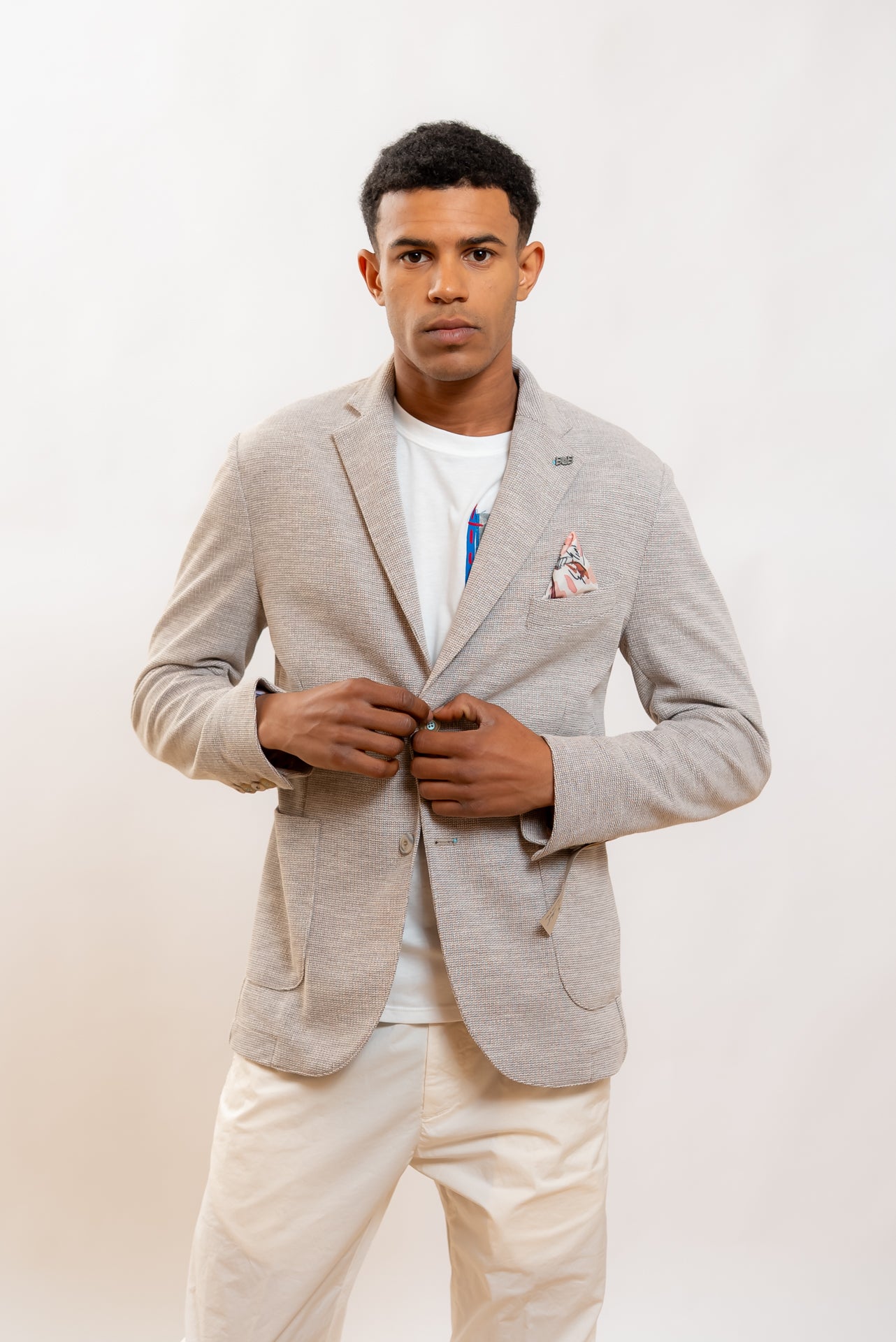 Bob Company uomo Giacca Light Monopetto Bianca e Marrone, fronte