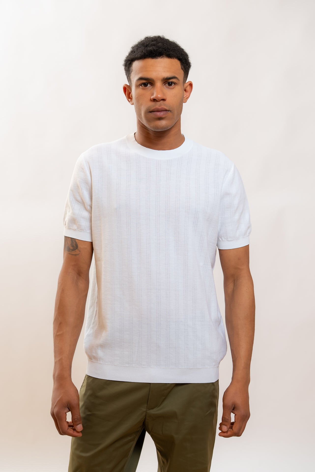 Kangra Cashmere T-shirt Bianca in Filo di Cotone Lavorato, fronte