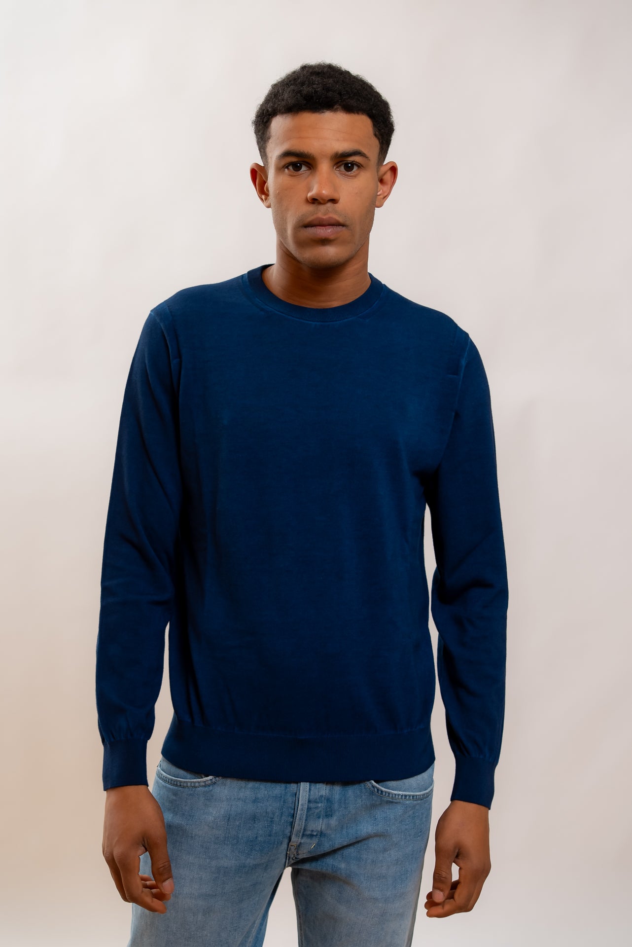 Kangra Cashmere Maglia In Filo di Cotone Blu a Maniche Lunghe, fronte