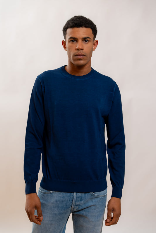 Kangra Cashmere Maglia In Filo di Cotone Blu a Maniche Lunghe, fronte