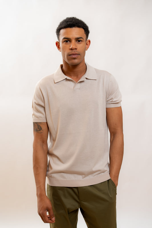 Kangra Cashmere Polo in Seta Beige, fronte