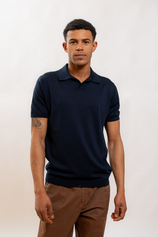 Kangra Cashmere Polo in Seta Blu, fronte