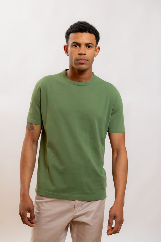 Kangra Cashmere T-shirt a Maniche Corte Verde in Filo di Cotone, fronte
