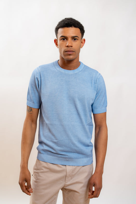Kangra Cashmere T-shirt in Filo di Cotone Azzurra, fronte