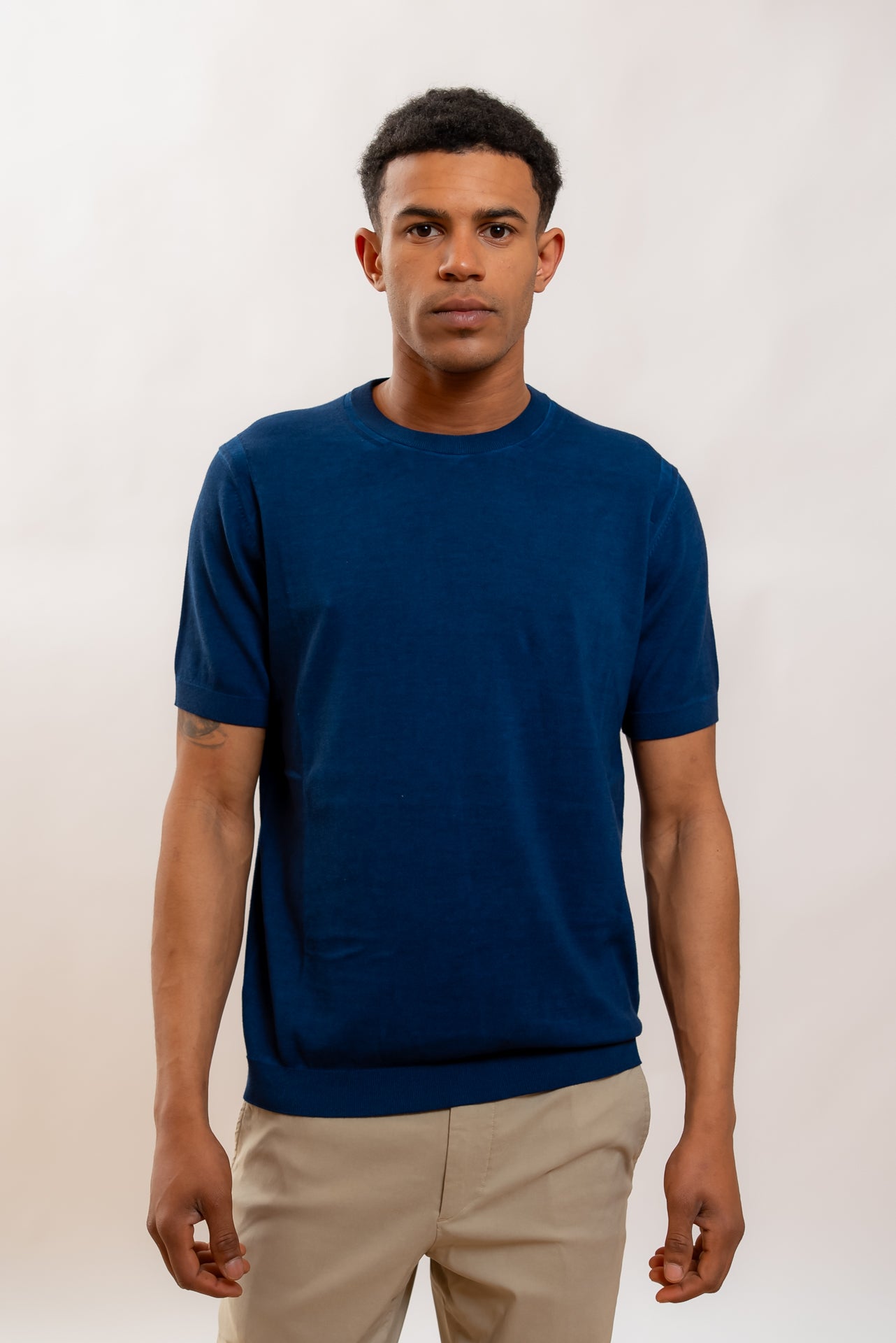 Kangra Cashmere T-shirt in Filo di Cotone Blu, fronte