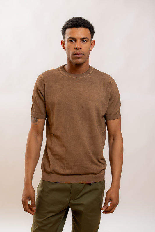 Kangra Cashmere T-shirt in Filo di Cotone Marrone, fronte
