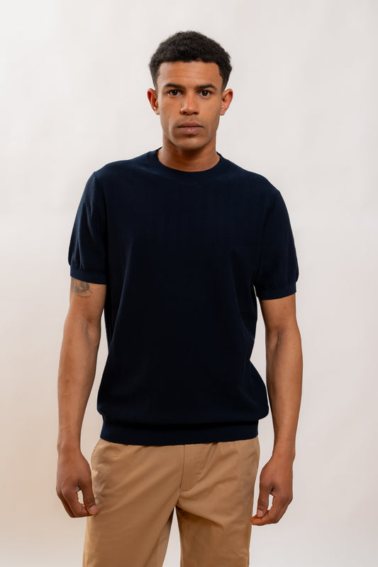 Kangra Cashmere T-shirt Blu in Filo di Cotone Lavorato, fronte
