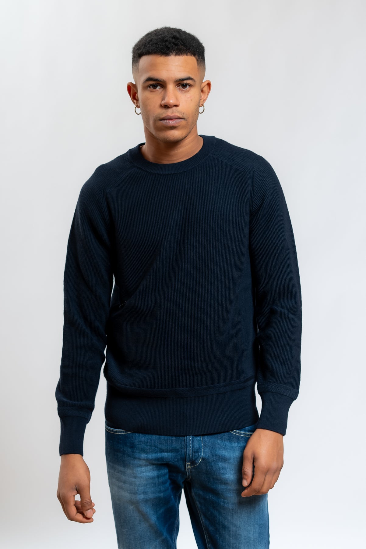 KANGRA CASHMERE Maglia Blu a Girocollo in Lana Lavorata