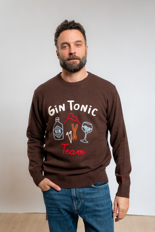 mc2 saint barth maglione heron gin tonic line marrone in misto lana, vista frontale