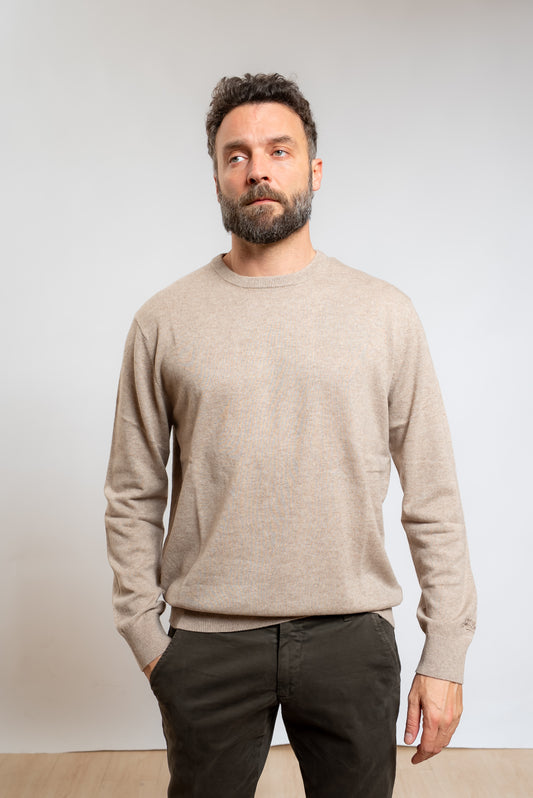 mc2 saint  barth uomo maglione regent merinocash beige, vista frontale