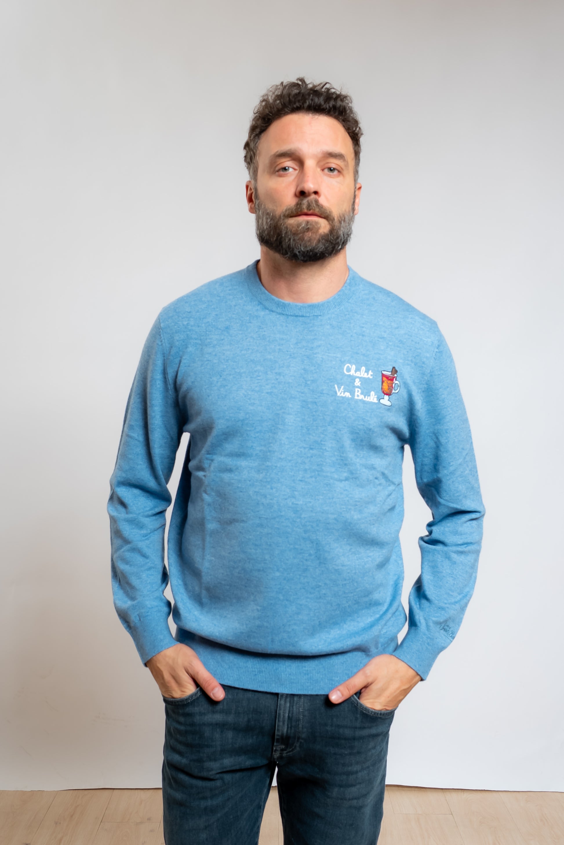 mc2 saint barth Maglione Heron Light Chalet e Vin Brule Celeste, vista frontale