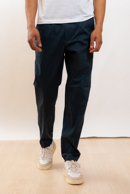 White Sand Pantalone Greg in Popeline Blu, fronte