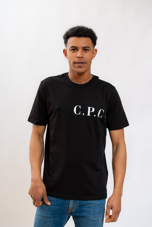CP Company uomo T-shirt nera in Cotone 30/1 con Logo sul davanti e sul retro, fronte