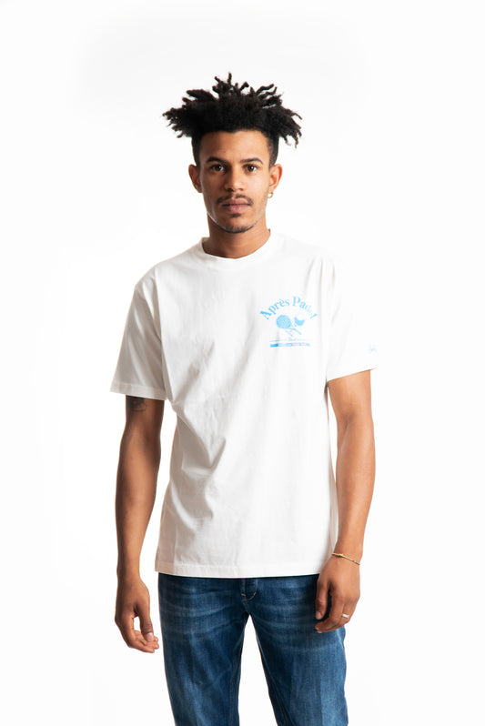 mc2 saint barth t-shirt bianca in cotone con stampa Apres Padel Crew, fronte