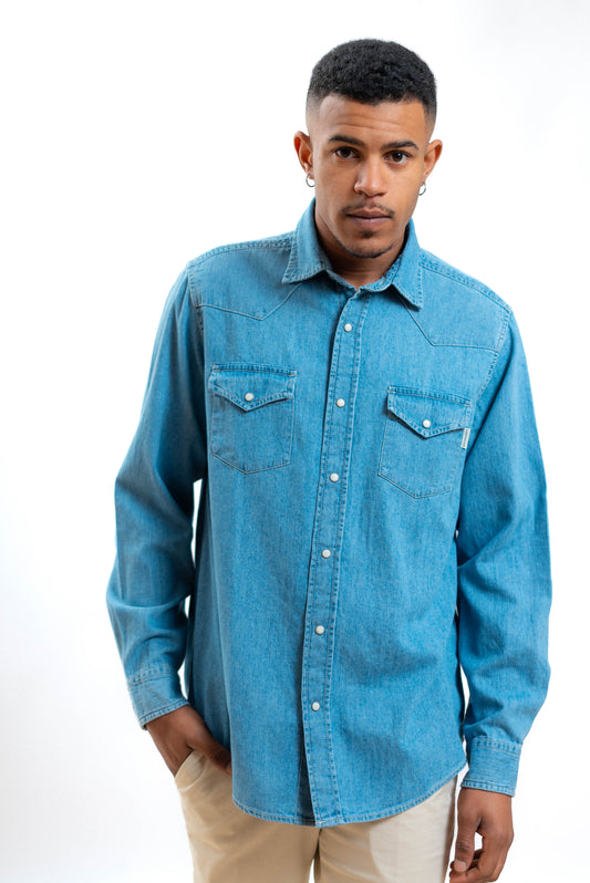 roy roger's camicia Martin in denim chiaro, fronte