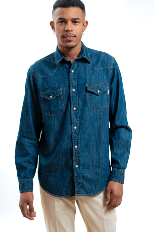roy roger's uomo camicia martin in denim scuro, fronte