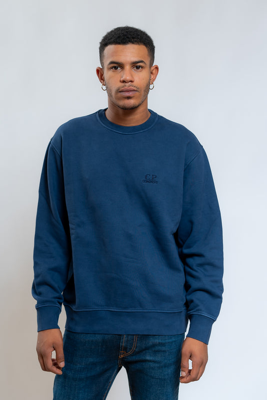 cp company uomo Felpa Brushed Emerized in Cotone Blu, fronte