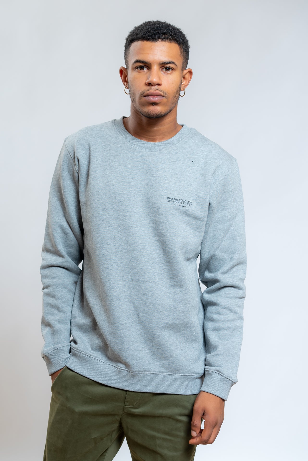 dondup uomo Felpa Grigia In Cotone Con Logo, fronte