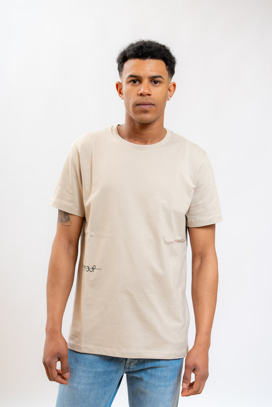 Dondup uomo t-shirt di cotone beige con logo stampato sul fianco, fronte
