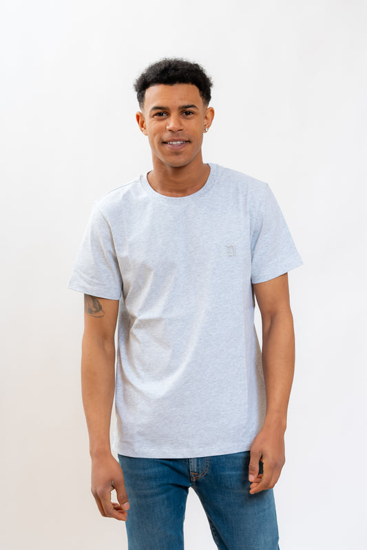 Dondup uomo t-shirt di cotone grigio con logo ricamato sul petto, fronte