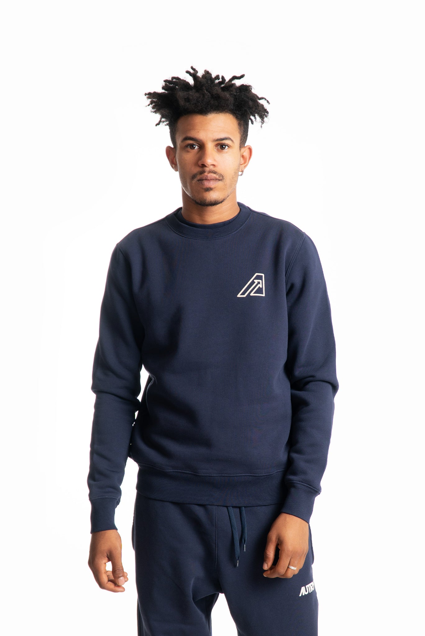 autry uomo felpa a girocollo in cotone blu con logo, fronte