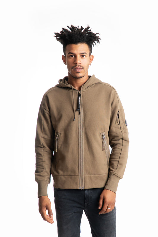 Cp company hooded open felpa con cappuccio verde, fronte