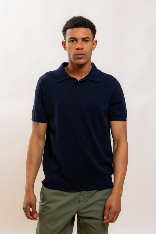 Kangra Cashmere Polo Blu in Filo di Cotone, fronte